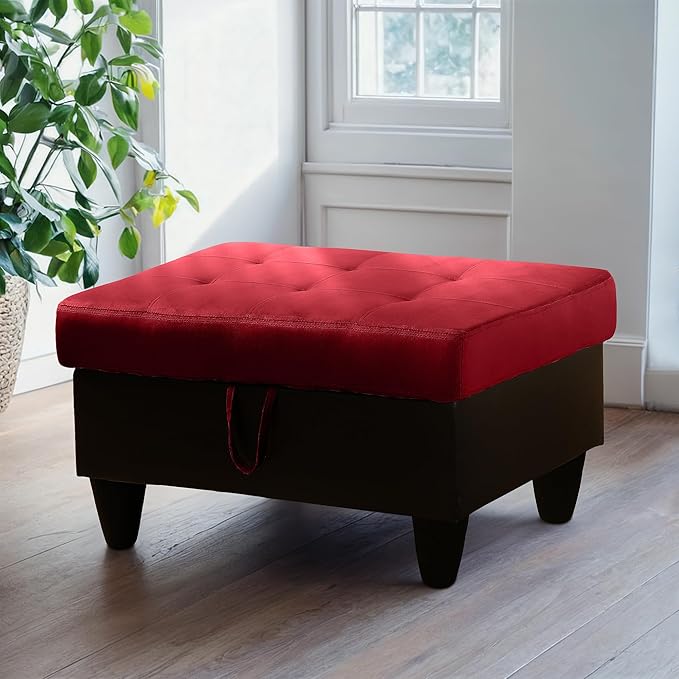 Ottoman Rectangular Storage Ottoman Bench, Flannel Footrest Stool Footstool with Lid for Living Room, Bedroom, Entryway, Red&Black, 35"x23.5"x17.5"-Ruum Studio Home
