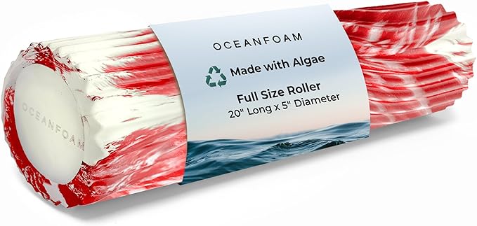 Oceanfoam Tidal Roller - Red Marbled - Muscle Massage Foam Roller for Back Pain & Stretching - Firm and Ergonomic Wide Wave Textured - Yoga, Athletics, & Wellness - Full Size, 20" x 5"-Ruum Studio Home