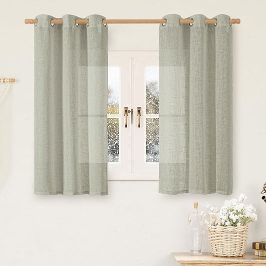 LAMIT 45 Inch Length Linen Curtains for Small Windows, Bronze Grommet Linen Textured Drapes Light Filtering Privacy Panels for Bedroom/Living Room, Sage Grey, 2 Panels Set, 34 x 45 Inch-Ruum Studio Home