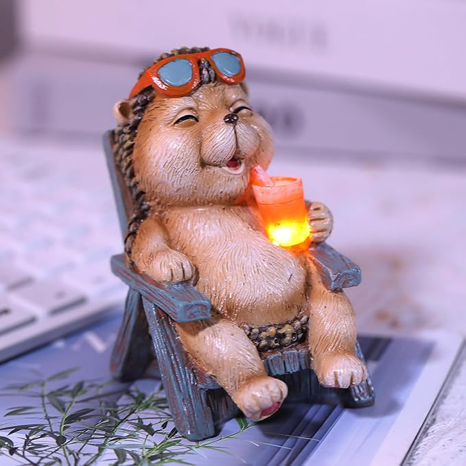 Miniature Hedgehog Figurine Solar Resin Statue for Outside Garden Lawn Yard Patio Home Office Decorations, Ideal Ornaments Birthday Gifts for Mom Women Grandma-Ruum Studio Home