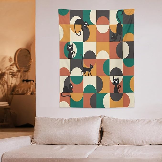 ICMOLYYENLO Boho Medieval Cat Tapestry, Abstract Atomic Starburst Geometric Aesthetic Art Wall Hanging For Bedroom Living Room Dormitory 50x60 Inches-Ruum Studio Home