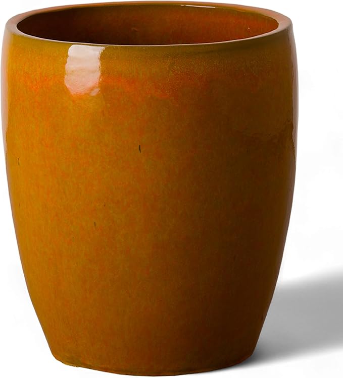 Emissary Bullet 18 in. Bright Orange Ceramic Round Planter (18 in. L x 18 in. W x 21 in. H) with Drainage Hole-Ruum Studio Home