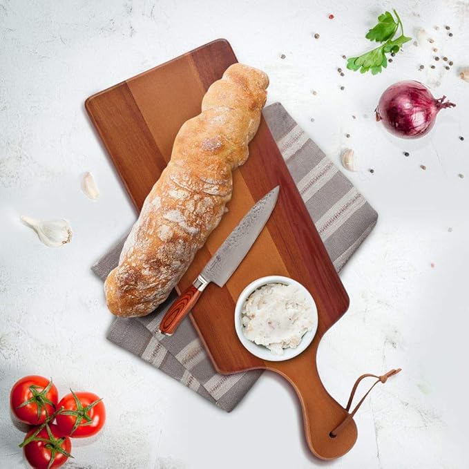 AIDEA Acacia Wood Cutting Board with Handle, Wooden Cheese Board Charcuterie Boards for Bread, Meat, Fruits, Cheese and Serving, Food Serving Tray for Kitchen, 17 x 6 inch-Ruum Studio Home