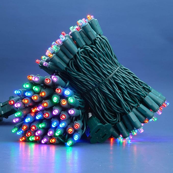 200 Count Multicolor Wide Angle LED Christmas Lights, 66 ft Green Wire UL Certified Commercial Grade 5mm Holiday String Light Set (Multicolor)-Ruum Studio Home