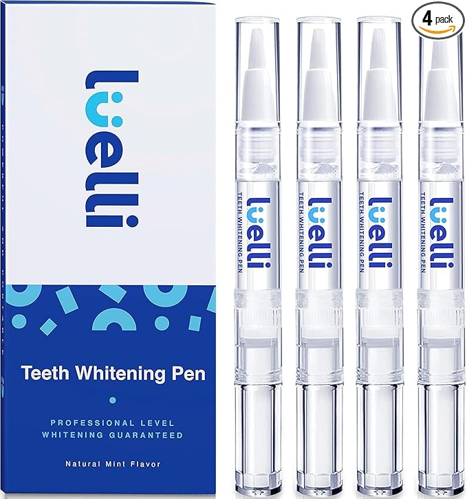 Luelli Teeth Whitening Pen, 20+ Uses - Travel Size Professional Tooth Whitener Serum, Extra Strength Organic Teeth Bleaching Gel for Sensitive Teeth, Instant Stain Removal, Simply White Smile, 4 Count-Ruum Studio Home
