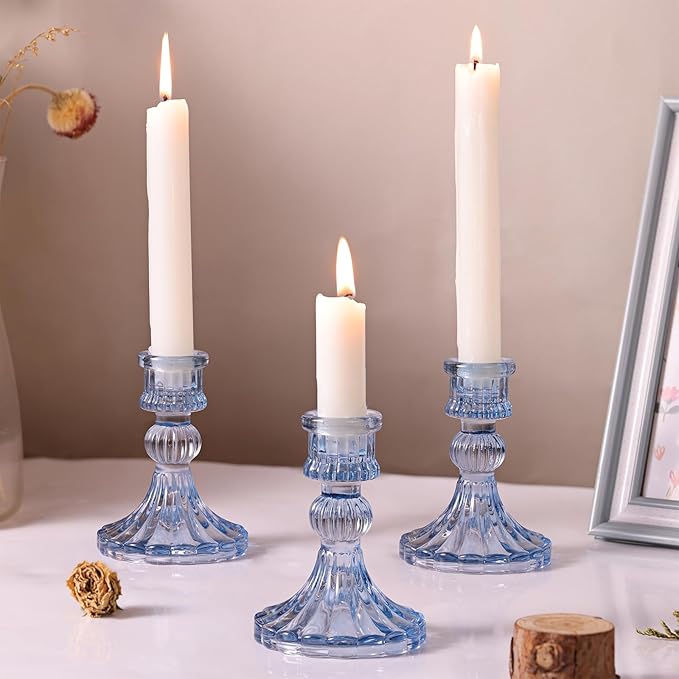 12PCS Blue Candlestick Holders Set- 4" H Taper Candle Holders, Glass Candle Holders Bulk for Wedding, Party, Home Table Centerpieces, Festival Gifts & Windowsill Decor-Ruum Studio Home