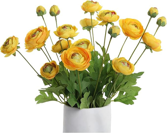 Artificial Silk Flowers Persian Buttercup Heavy Color Ranunculus Flower 5 Pcs,Suitable for core Decoration,Wedding Floral Creation,Flower Arrangement DIY Project,Interior Decor（Yellow）-Ruum Studio Home