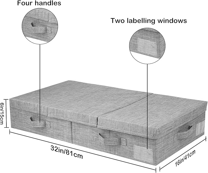 DAYARD Underbed Storage Container Bins with Lids, Under Bed Storage Organizer with Sturdy Handles Sidewalls Bottom, Foldable Clothes Bag (Set of 2) Large, Grey-Ruum Studio Home