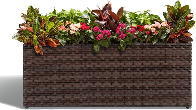LEWIS&WAYNE Large Rectangular Block Planter Box Handmade Wicker Tall Planters for Outdoor Plants with Removable Liners Modern Planter for Indoor Outdoor Patio Deck - Brown, 36''x12''x16''-Ruum Studio Home