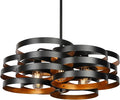 6-Light Modern Farmhouse Chandeliers for Dining Room, Rustic Multiple Rings Pendant Lighting, Industrial Metal Round Chandelier for Kitchen Entryway, Black with Gold Interior-Ruum Studio Home