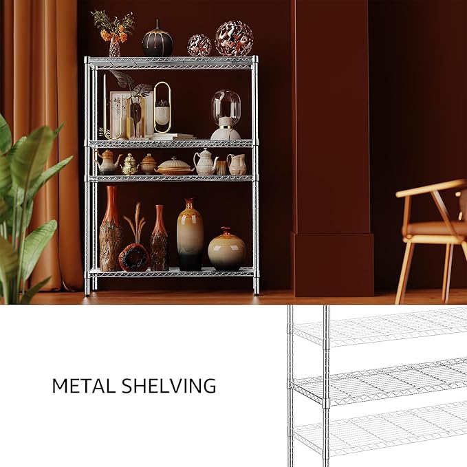 IZEUK 1400 LBS Garage Chrome Shelving Wide Storage Shelves 4 Tier Adjustable Heavy Duty Metal Wire Rack Standing Shelf Unit for Kitchen Office College Dorm Garage Warehouse 15.8" x 45.8"x 59.4"-Ruum Studio Home