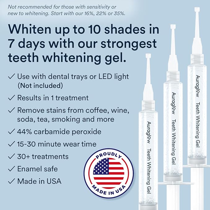 Auraglow 44% Teeth Whitening Gel Syringe Refill Pack, 44% Carbamide Peroxide, (3X) 5ml Syringes, 30 Whitening Treatments-Ruum Studio Home