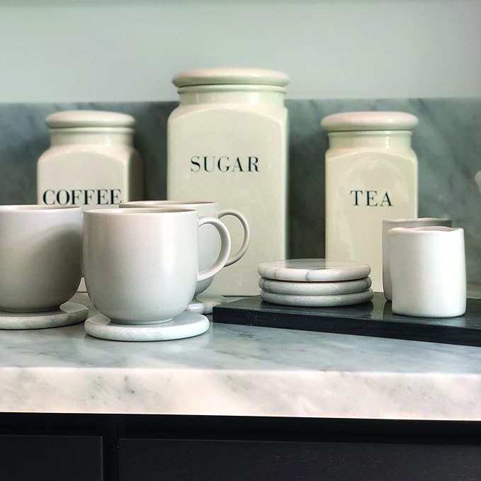 Fox Run 48749 Natural White Polished Marble Stone Coasters, Set of 6-Ruum Studio Home