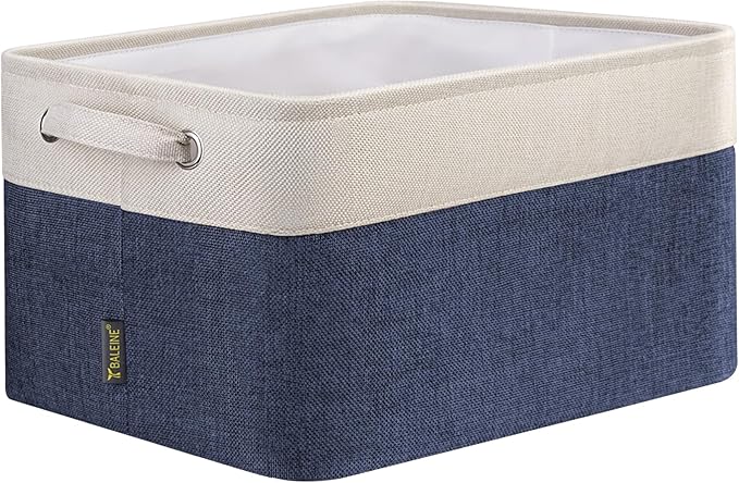 BALEINE 1 Pack Fabric Storage Bins for Shelves, Linen Storage Baskets for Organizing, Decorative Closet Bins for Clothes, Home (Navy Blue, 12"x8"x8")-Ruum Studio Home