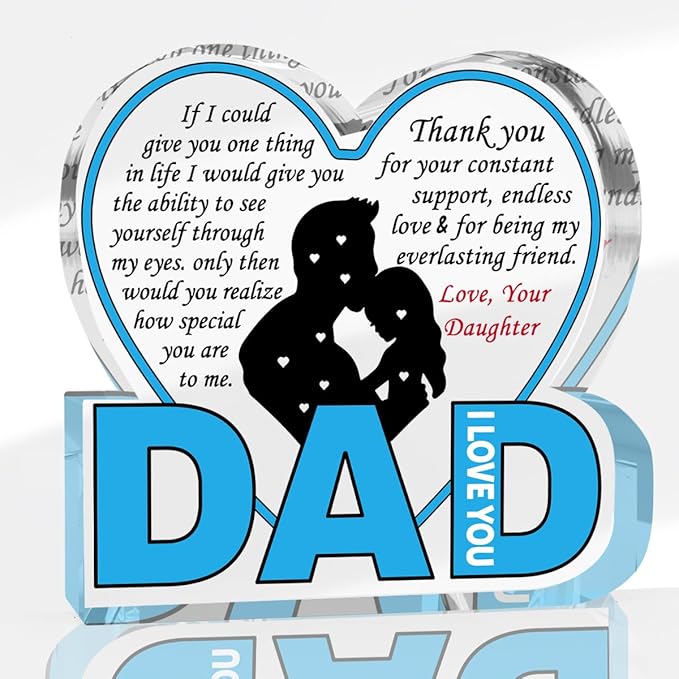 Best Dad Ever Gift from Daughter Son - Acrylic Heart-Shaped Plaque Father’s Day Birthday Gift - Unique Keepsake Desk Decor with Personalized Message-Ruum Studio Home