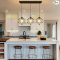 Farmhouse Modern Glam Chandelier Dining Room Clear Glass Star Pendants Light Fixture Kitchen Island LED Ceiling Hanging Lights Included Warm Light Bulbs Black-Ruum Studio Home