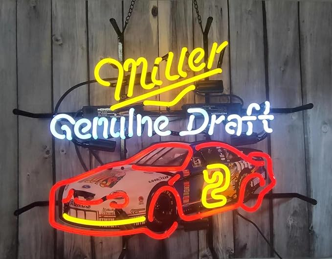 Neon Signs Beer Bar Club Bedroom Compatible For Miller Genuine Draft Car Glass Neon Signs for Office Hotel Pub Cafe Birthday Party Man Cave Neon Light Art Wall Lights 24 X 20 Inches-Ruum Studio Home