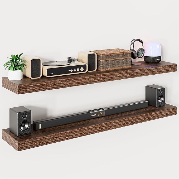 Heimlove 55 Inch Long Floating Shelves for Wall,9.3" Deep Walnut Floating Shelves Set of 2,Large Display Shelf & Storage Shelf,Wall Shelves for Bedroom Living Room Kitchen Office,Wall Mounted Shelf-Ruum Studio Home