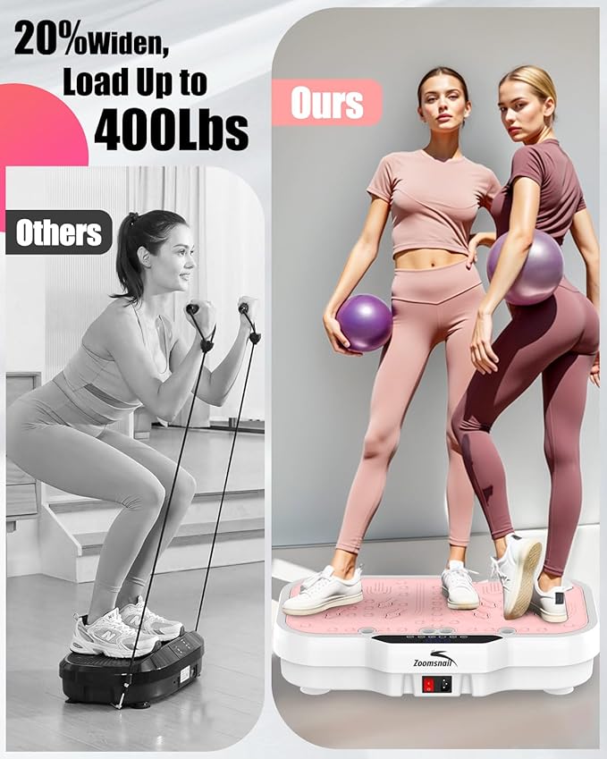 Vibration Plate Exercise Machine, 8000 Vibrations/min Adjustable Fitness Platform, 400 Lbs Capacity Whole Body Workout Extra Large Size Platform with Bluetooth for Weight Loss, Women & Men-Ruum Studio Home