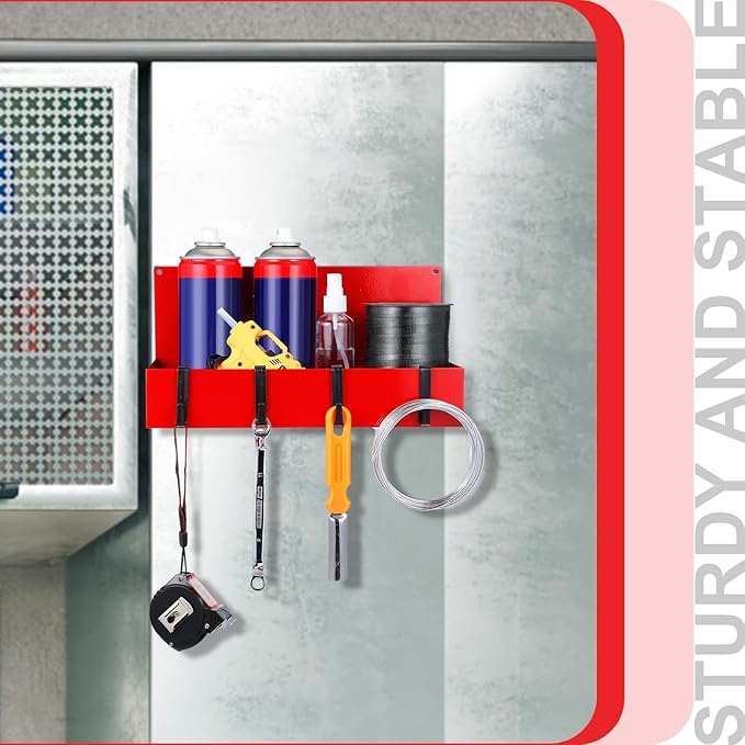 3 Pack Magnetic Garage Organizer Spice Rack for Refrigerator - 20 lb Capacity Shelf Hanging Heavy Duty Fridge Side for Organize Garage Tools, Red-Ruum Studio Home