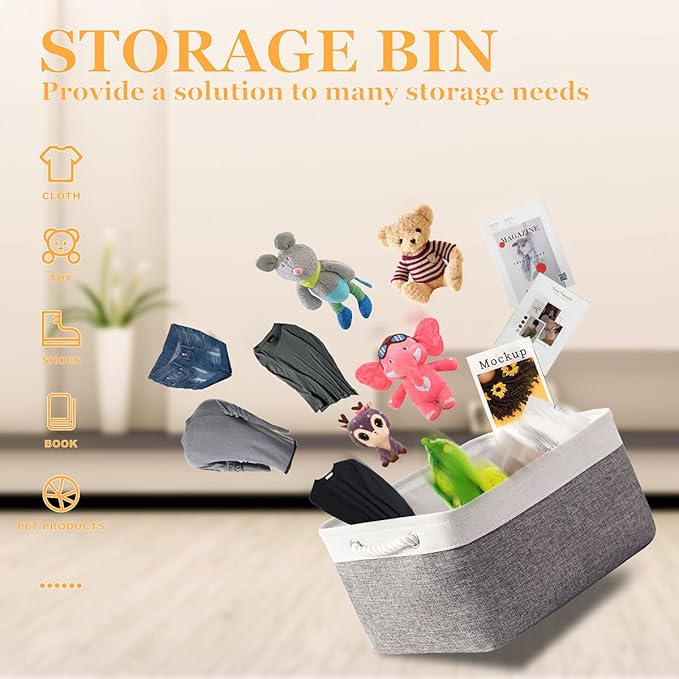 TheWarmHome Storage Basket for Organizing - 15.7x11.8x8.2 inch Large 3 Pack Collapsible Storage Bins for Shelves, Fabric Storage Cubes for Gift Closet Linen Organization (White & Grey)-Ruum Studio Home