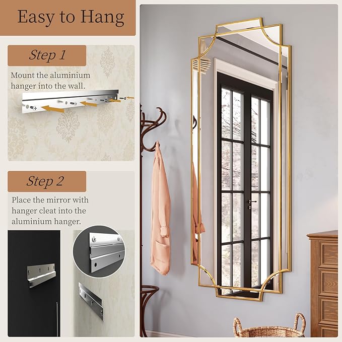 Kelly Miller Large Gold Full Length Mirror for Wall, 60"x30" Full Body Mirror Beveled Scalloped Modern Elegant Home Decor for Bedroom Living Room Bathroom Dressing Room Entryway Hallway-Ruum Studio Home