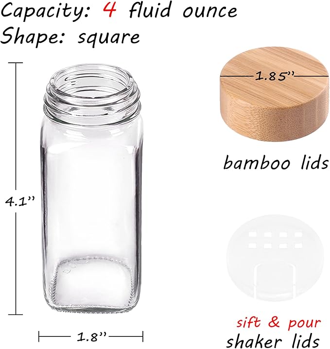 Churboro 48 Spice Jars with Labels- Spice Jars with Bamboo Lids - 4 Oz Glass Spice Containers with Shaker Lids, 547 Spice Labels of 3 Different Types Seasoning Jars for Spice Rack, Cabinet, or Drawer-Ruum Studio Home