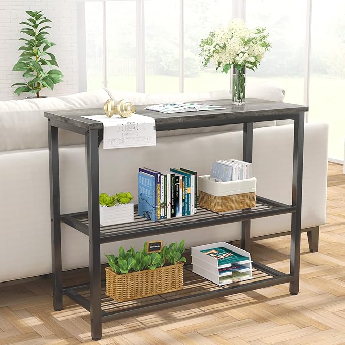 Ecoprsio Small Console Table, Sofa Table with Double Mesh Shelves, Modern Entryway Table for Entryway, Hallway, Foyer, Front Hall, Sofa Couch, Living Room, Bar, Kitchen, 32 Inch, Grey-Ruum Studio Home