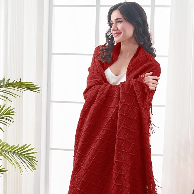 inhand Knitted Throw Blanket for Couch and Bed, Soft Living Room Home Decor Knitted Blanket with Tassel, Outdoor Lightweight Breathable Summer Blanket, Farmhouse Warm Woven Decorative, 50"x60"-Ruum Studio Home