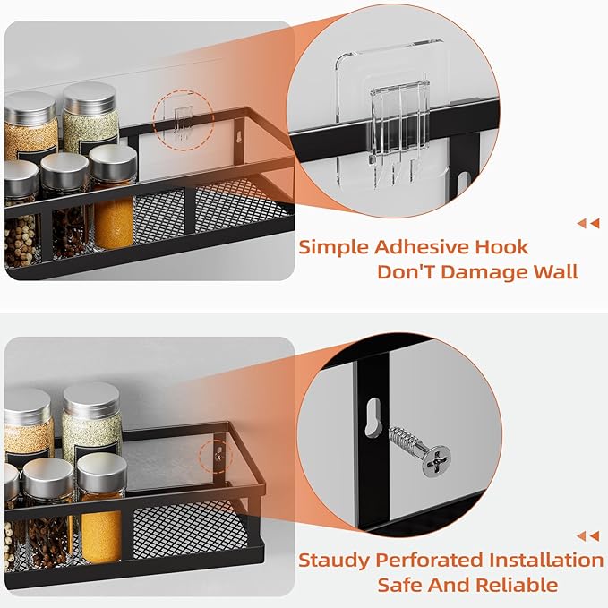 Over The Door Pantry Organizer, 8 Pack Spice Rack Wall Mounted & Hanging Storage Baskets Organizer Wall Mount, Large Capacity Metal Spice Shelf for Kitchen Cabinet, Bathroom, Shower, Home Decor-Ruum Studio Home