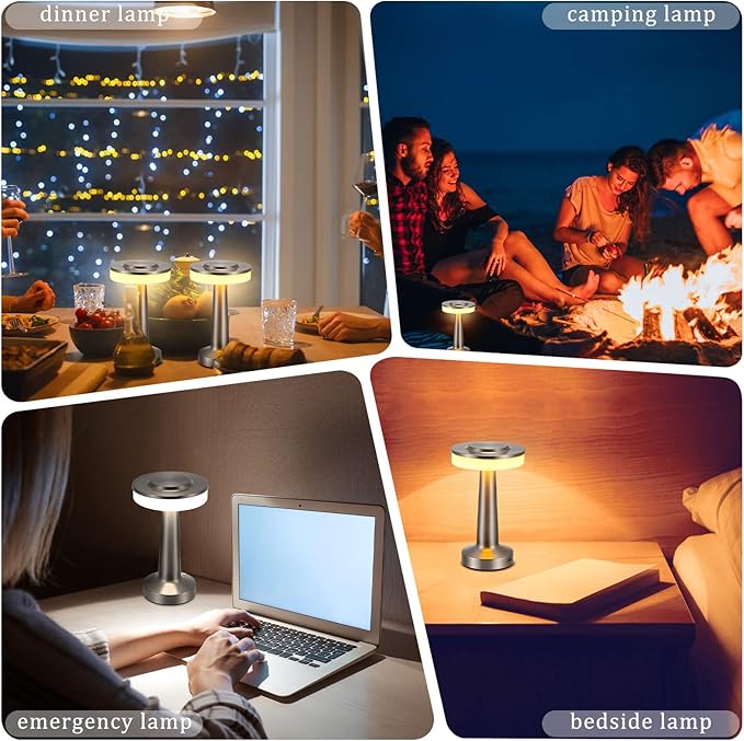 VIHOSE Set of 8 LED Portable Cordless Table Lamp with Touch Sensor 3 Color Stepless Dimming Rechargeable Battery up to 15 Hours Cordless Table Light Wireless Lamp for Nursery(Silver)-Ruum Studio Home