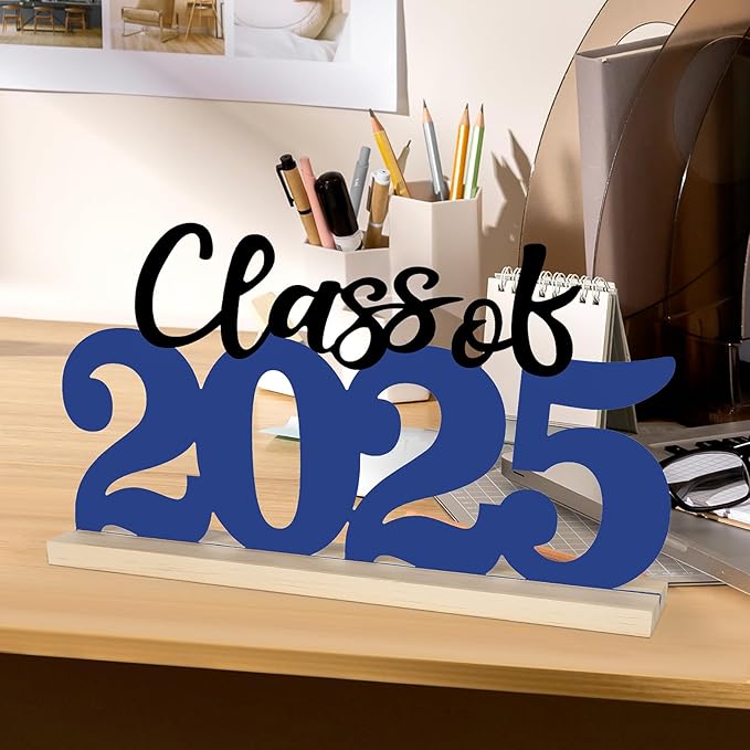 COCHIE Metal Class of 2025 Sign, Graduation Party Decorations for School, Home, Shelf, Mantel, Graduation Gifts for Graduate, Blue and Black Grad Table Top for Parties Decor Supplies (Class of 2025)-Ruum Studio Home