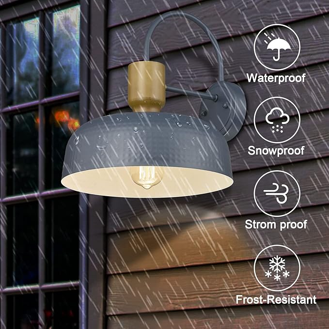Outdoor Barn Light Gooseneck Barn Light, Farmhouse Exterior Wall Mount Light Vintage Wall Lighting Fixture Industrial Sconce Lantern for Porch, Entryway, Garage, Blue, 2 Pack-Ruum Studio Home