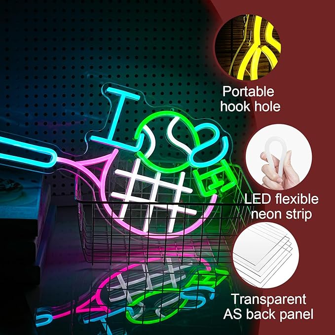 I Love Tennis Neon Sign Distinctive Tennis Led Neon Light for Wall Decor Dimmable USB Tennis Neon Signs Light Up Sign for Gymnasium Club Sports Store Bedroom Gifts(12.6 * 16.5In)-Ruum Studio Home