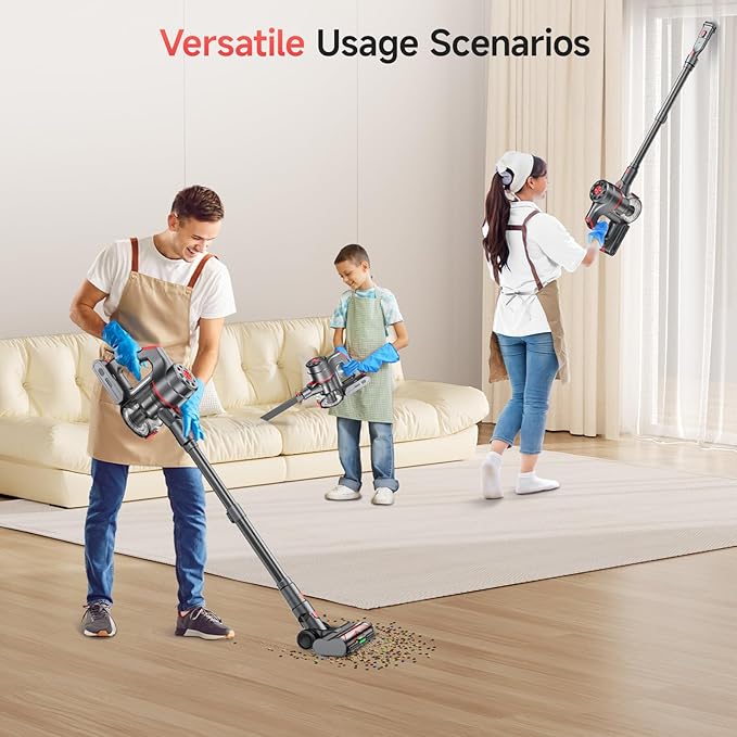 Cordless Vacuum Cleaner, 550W 45KPA Dual Motor Stick Vacuum for Home with 60mins Runtime, 6 LED Green Headlights, Self-Standing Design, V-Shaped Floor Brush for Carpet Tile Pet Hair Hardwood Floors-Ruum Studio Home