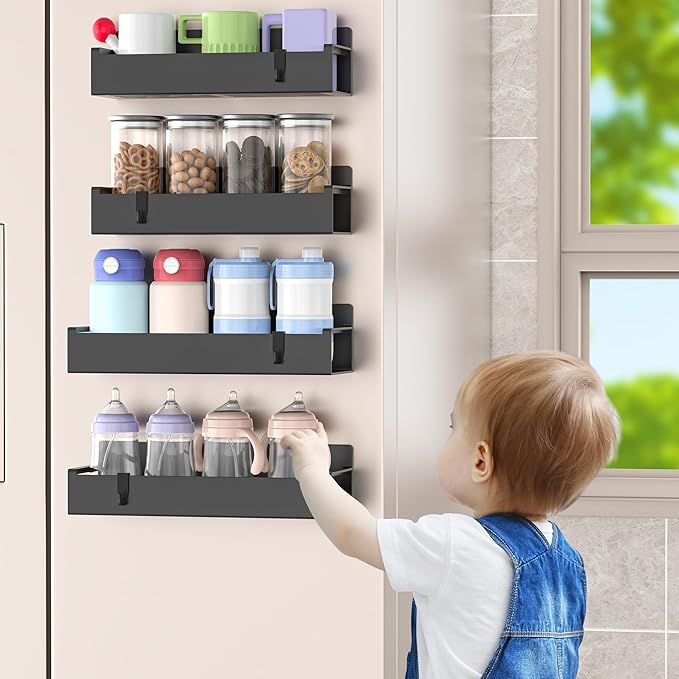 4 Pack Magnetic Spice Rack Organizer for Refrigerator and Oven, Matt Black Fridge Organizers and Storage for Kitchen-Ruum Studio Home