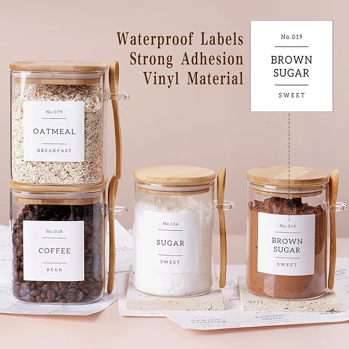 6 Pack Glass Jars with Bamboo Lid and Spoons - 17Oz/27Oz Borosilicate Glass Jars with 132 Pantry Labels - for Coffee Beans, Tea, Sugar & More-Ruum Studio Home