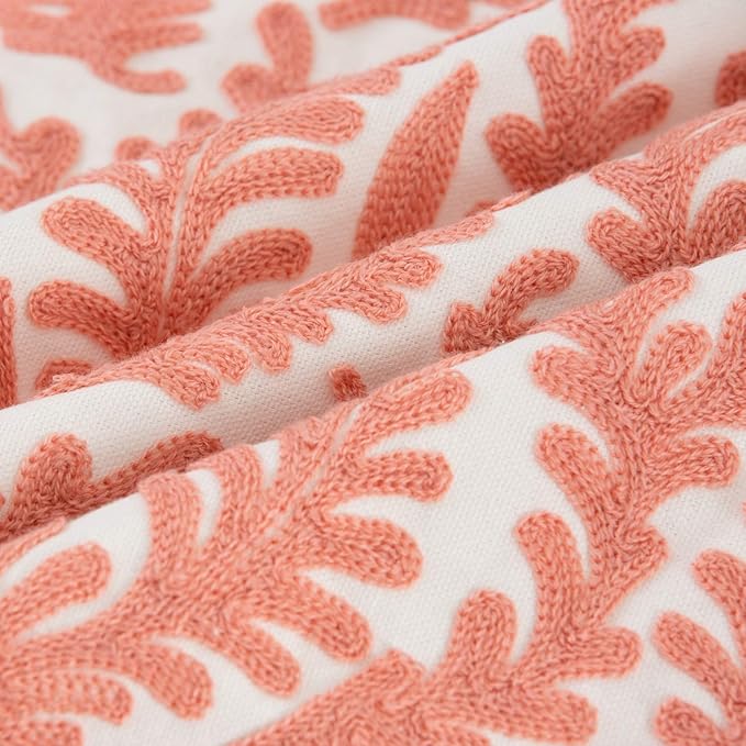 HWY 50 Coral Pink Decorative Throw Pillow Covers 18x18 Inch (1 Piece), Embroidered Cotton Farmhouse Cushion Cover Pillow Case for Sofa Couch Living Room Bed Bedroon, Floral Branches-Ruum Studio Home