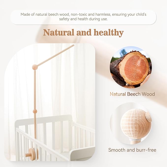 Baby Crib Mobile Arm,HBM Wooden Mobile Arm for Crib Mobile Hanger for Crib Baby Girl Nursery Decor-Ruum Studio Home