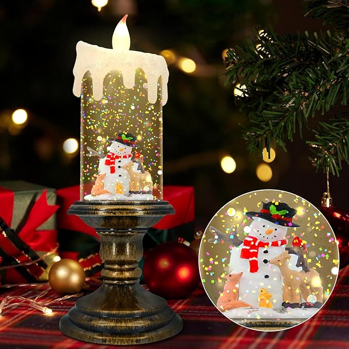 Christmas Flameless Candles, Flickering Flameless Candles with Timer, LED Candles Battery Operated, Snow Globe Candle Light for Christmas Decorations-Ruum Studio Home