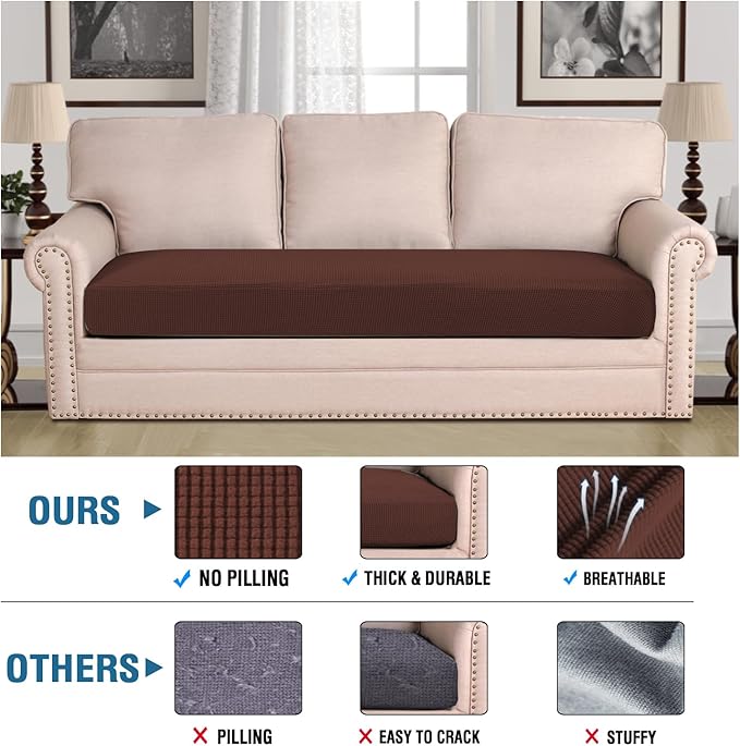 H.VERSAILTEX Super Stretch Individual Seat Cushion Covers Sofa Covers Couch Cushion Covers Slipcover Sets Thick Jacquard Textured Twill Fabric (1 Piece Sofa Cushion Cover, Burnt Brick)-Ruum Studio Home