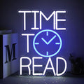 Time To Read Neon Sign Read Books Neon Light White Letter LED Signs Blue Clock Neon Read Light Up Sign for Bedroom Classroom Library Reading Corner Bookstore Decor-Ruum Studio Home