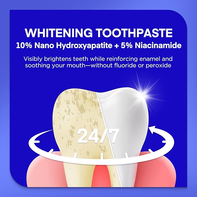 PearlSmile Niacinamide Hydroxyapatite Whitening Toothpaste – 10% Nano Hydroxyapatite + 5% Niacinamide – Strengthens Enamel, Remineralizes, Brightens Teeth – Fluoride-Free, Travel Size, 4.2oz (120g)-Ruum Studio Home