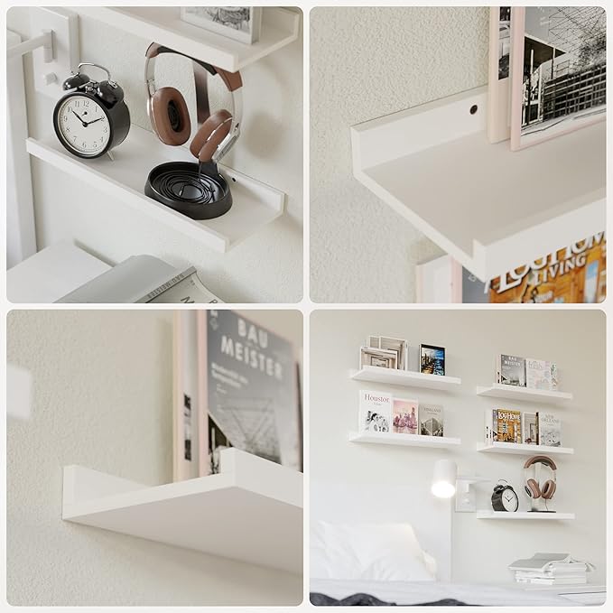 RICHER HOUSE 5 Set White Floating Shelves, Wall Mounted Shelves for Wall Decor, Modern Picture Ledge Shelf with Lip for Wall Storage Nursery, Bedroom, Living Room, Bathroom - White-Ruum Studio Home