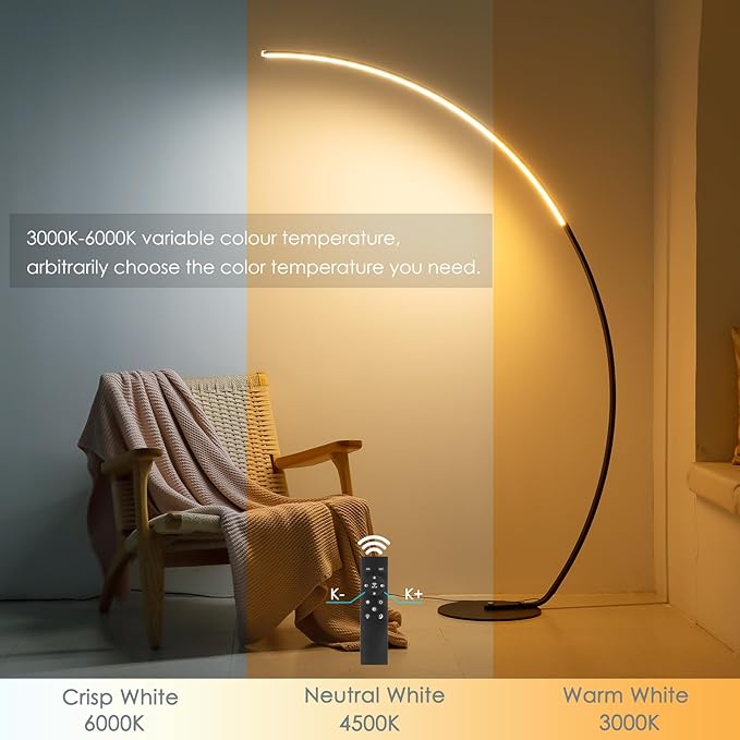 NUÜR Arc Floor Lamp, 67" Tall Black Gold LED Modern Standing Floor Lamp with Remote Control, Arched Bright Floor Lamps for Living Room Bedroom Office Home (Black)-Ruum Studio Home