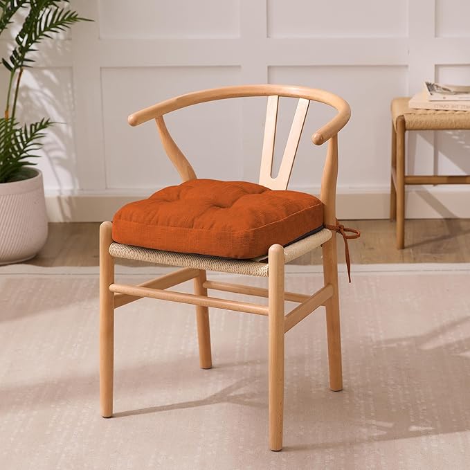 Chair Cushions for Dining Chairs, Dining Chair Cushions, Tufted Indoor Chair Pads with Ties & Non Slip Backing, Seat Cushions for Kitchen Chairs 16.5” x 16.5” x 3.5”, Set of 4, Orange-Ruum Studio Home