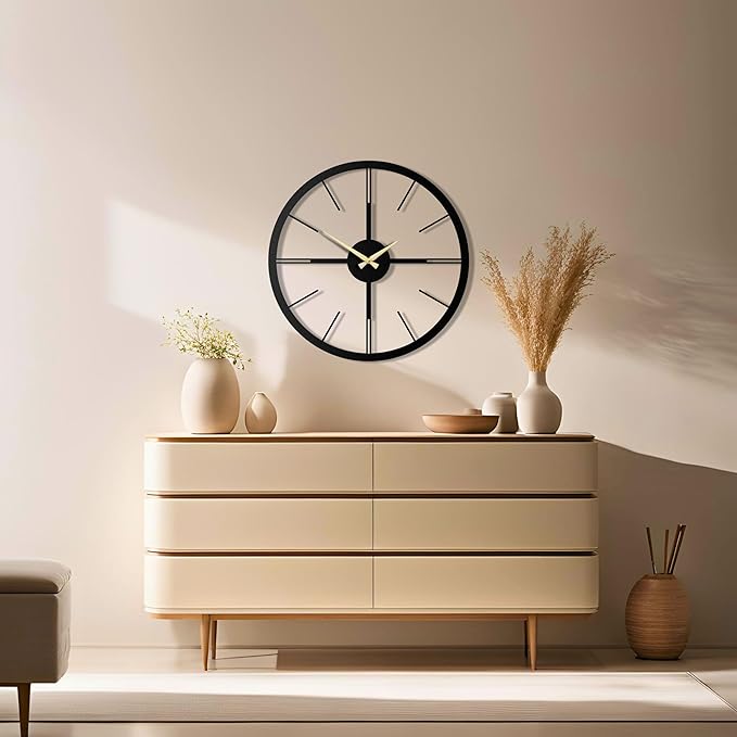 pluviart Rain Minimalist Metal Wall Clock, Modern Black Metal Wall Clock, Silent Non-Ticking Decorative Clock for Living Room, Kitchen, Office, Industrial-Style Wall Decor, Easy to Hang (26,8")-Ruum Studio Home