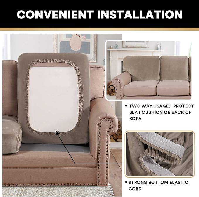 PrinceDeco Velvet Stretch Couch Cushion Cover Soft Cushion Slipcover for Chair Loveseat Sofa Furniture Protector Seat Cushion Sofa Cover (Each Width Up to 29.5", Taupe)-Ruum Studio Home