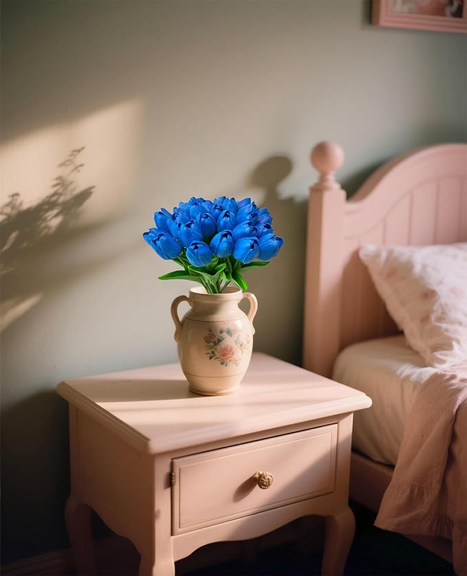 Artificial Tulips Flowers Long Stem Faux Tulips 15PCS Real Touch Fake Tulip for Vase Farmhouse Kitchen Spring & Wedding Home Decor-Ruum Studio Home