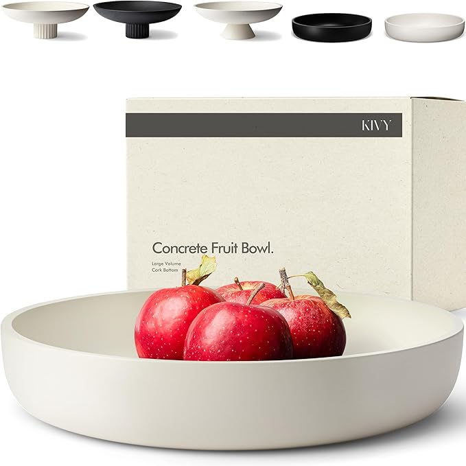 KIVY Concrete Fruit Bowl for Kitchen Counter - Large Decorative Bowl for Home Decor - Modern Fruit Basket for Entryway Table - Concrete Bowl - Decorative Bowls for Home Decor - White Fruit Bowl Decor-Ruum Studio Home